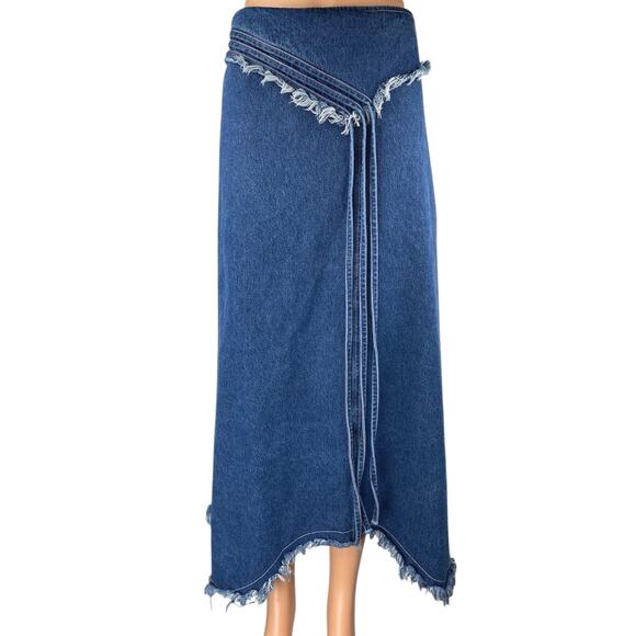 Lioness Dresses & Skirts - Lioness Women's Blue Frayed Raw Hem High Waisted A Line Denim Jean Skirt Size M